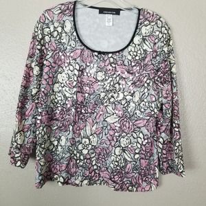 Jones NY Sparkly Lace Overlay 3/4 Sleeve Top L